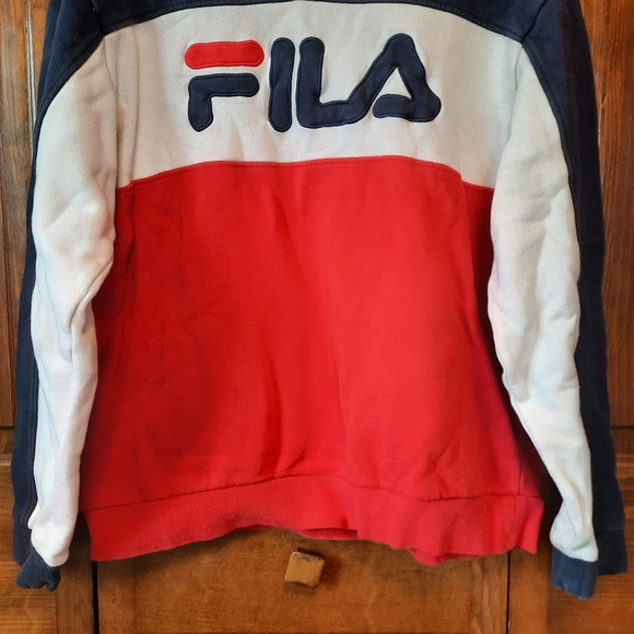 Fila Colorblock Red White Blue Embroidered Logo Crewneck Sweatshirt Size Large - Picture 3 of 10